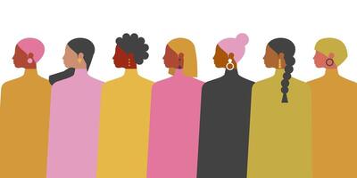 A crowd of beautiful women of different nationalities together on a white background with copy space. vector