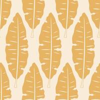 Yellow beautiful tropical leaves on a light pink background form a cute botanical pattern for modern textiles and wrapping paper. vector