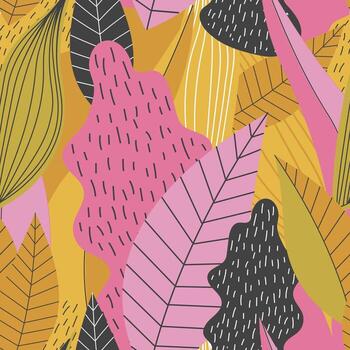 Fantasy multicolored leaves form a botanical seamless pattern for textile and wrapping paper. vector