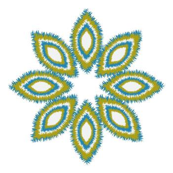 Abstract flower made of pointed colored leaves arranged in a circle on a white background isolated. vector