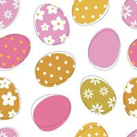 Painted colorful Easter eggs on a white background form a seamless pattern for textiles and wrapping paper. vector
