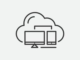Technology icon cloud computing connection. Big data global server. Line design symbol. vector