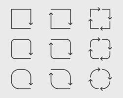 Collection arrows background black and white symbols. Different arrow icon set circle, up, curly, straight and twisted. Design elements. vector