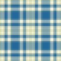 Fuzzy check tartan seamless, colour textile background. Weave fabric pattern texture plaid in cyan and beige colors. vector