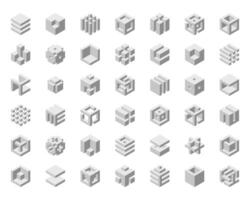 Cube logo, geometric design. Box logotype company, trendy tech emblem in pixel style. vector