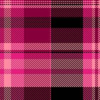 Track plaid fabric tartan, 50s textile pattern seamless. Line background texture check in pink and black colors. vector