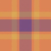 Customizable tartan seamless, overlay textile texture background. Creation pattern check fabric plaid in orange and purple colors. vector