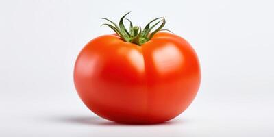 Ripe Juicy Fresh Tomato with Detailed Texture and Natural Highlights on White Background. photo