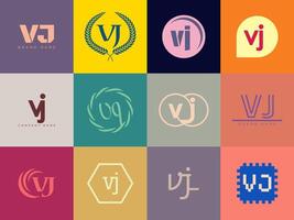 VJ logo company template. Letter v and j logotype. Set different classic serif lettering and modern bold text with design elements. Initial font typography. vector