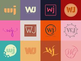 WJ logo company template. Letter w and j logotype. Set different classic serif lettering and modern bold text with design elements. Initial font typography. vector