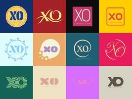 XO logo company template. Letter x and o logotype. Set different classic serif lettering and modern bold text with design elements. Initial font typography. vector