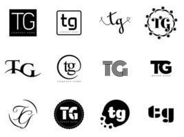 TG logo company template. Letter t and g logotype. Set different classic serif lettering and modern bold text with design elements. Initial font typography. vector