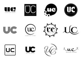 UC logo company template. Letter u and c logotype. Set different classic serif lettering and modern bold text with design elements. Initial font typography. vector