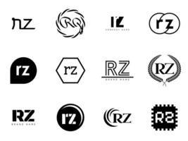 RZ logo company template. Letter r and z logotype. Set different classic serif lettering and modern bold text with design elements. Initial font typography. vector