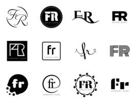 FR logo company template. Letter f and r logotype. Set different classic serif lettering and modern bold text with design elements. Initial font typography. vector