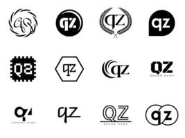 QZ logo company template. Letter q and z logotype. Set different classic serif lettering and modern bold text with design elements. Initial font typography. vector