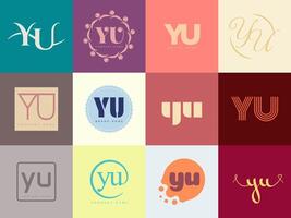 YU logo company template. Letter y and u logotype. Set different classic serif lettering and modern bold text with design elements. Initial font typography. vector