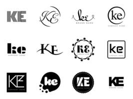 KE logo company template. Letter k and e logotype. Set different classic serif lettering and modern bold text with design elements. Initial font typography. vector