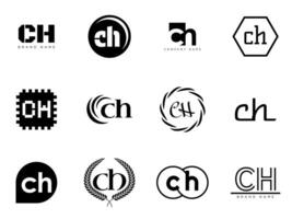 CH logo company template. Letter c and h logotype. Set different classic serif lettering and modern bold text with design elements. Initial font typography. vector