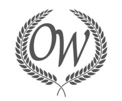 Initial letter O and W, OW monogram logo design with laurel wreath. Luxury calligraphy font. vector