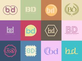 BD logo company template. Letter b and d logotype. Set different classic serif lettering and modern bold text with design elements. Initial font typography. vector