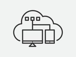 Technology icon cloud computing connection. Big data global server. Line design symbol. vector