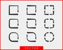 Collection arrows background black and white symbols. Different arrow icon set circle, up, curly, straight and twisted. Design elements. vector