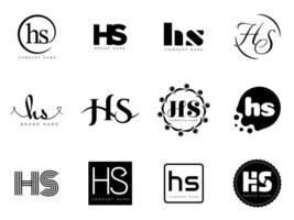 HS logo company template. Letter h and s logotype. Set different classic serif lettering and modern bold text with design elements. Initial font typography. vector
