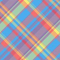 Classic plaid texture fabric, square pattern tartan textile. Many seamless background check in cyan and red colors. vector