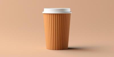 Disposable Paper Cup With Ribbed Texture Isolated On Neutral Background. Biodegradable Cup For Hot Beverages. photo