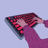 Female hands working on keyboard. Working, studying, work from home concept. vector