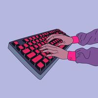 Female hands working on keyboard. Working, studying, work from home concept. vector