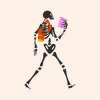 Back to school. Funny Skeleton ready for school with school stationery. Cute character Skeleton Bones vector