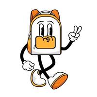 Back to school funny trendy retro groovy cartoon style. Character backpack in retro groovy cartoon style. Mascot vector