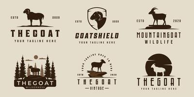 set of goat logo vintage illustration template icon graphic design. bundle collection of various animal in wildlife sign or symbol for livestock ranch concept with retro typography style vector