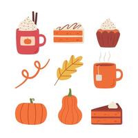 set of autumn food and drink flat illustration vector