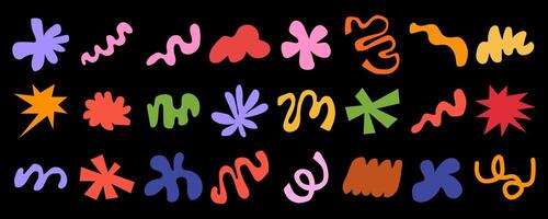 Flower and cloud shapes geometric abstract sticker pack in trendy retro 90s 00s cartoon style.. waves, loop, star, bubble, funky flower, Groovy. with wavy and spiral elements vector