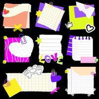 Paper Notes and Torn pieces of paper with stickers and various elements and tape. Sticky sheets and tape. Trendy elements for collage. Memo template Collection . blank sticky notepaper vector