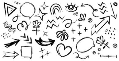 Charcoal pencil or crayons scribble doodles and decorative design elements black and white . Collection of hand drawn colorful charcoal doodle shapes .Hand drawn scribble abstract shapes vector