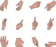 Hands various gestures isolated on white background cartoon style illustration vector