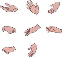 Cartoon hands in different positions isolated on white background illustration vector