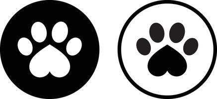 Paw print with heart icon set in two styles . Heart shaped pet paw print icon . illustration vector