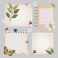 Set of realistic ripped white paper sheets isolated on transparent background. White torn paper rip pieces of sheet edge, note scrap or notebook pages. vector