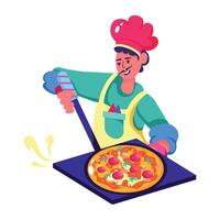 A flat character illustration of a pizza chef vector
