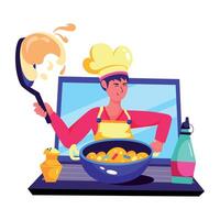 A flat character illustration of cooking tutorial vector