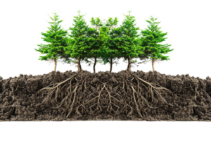 Forest Trees with Visible Roots in Soil png