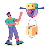 Man receiving robot delivery, flat style illustration vector