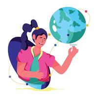 A flat character illustration depicting global connection vector