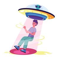Ufo abduction flat character illustration vector