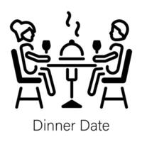 A romantic dinner date, linear icon vector